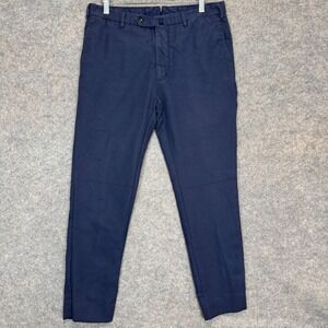 Incotex Trouser Pants Mens 33 (fits 31x27) Chinolino Navy Blue Linen Blend B